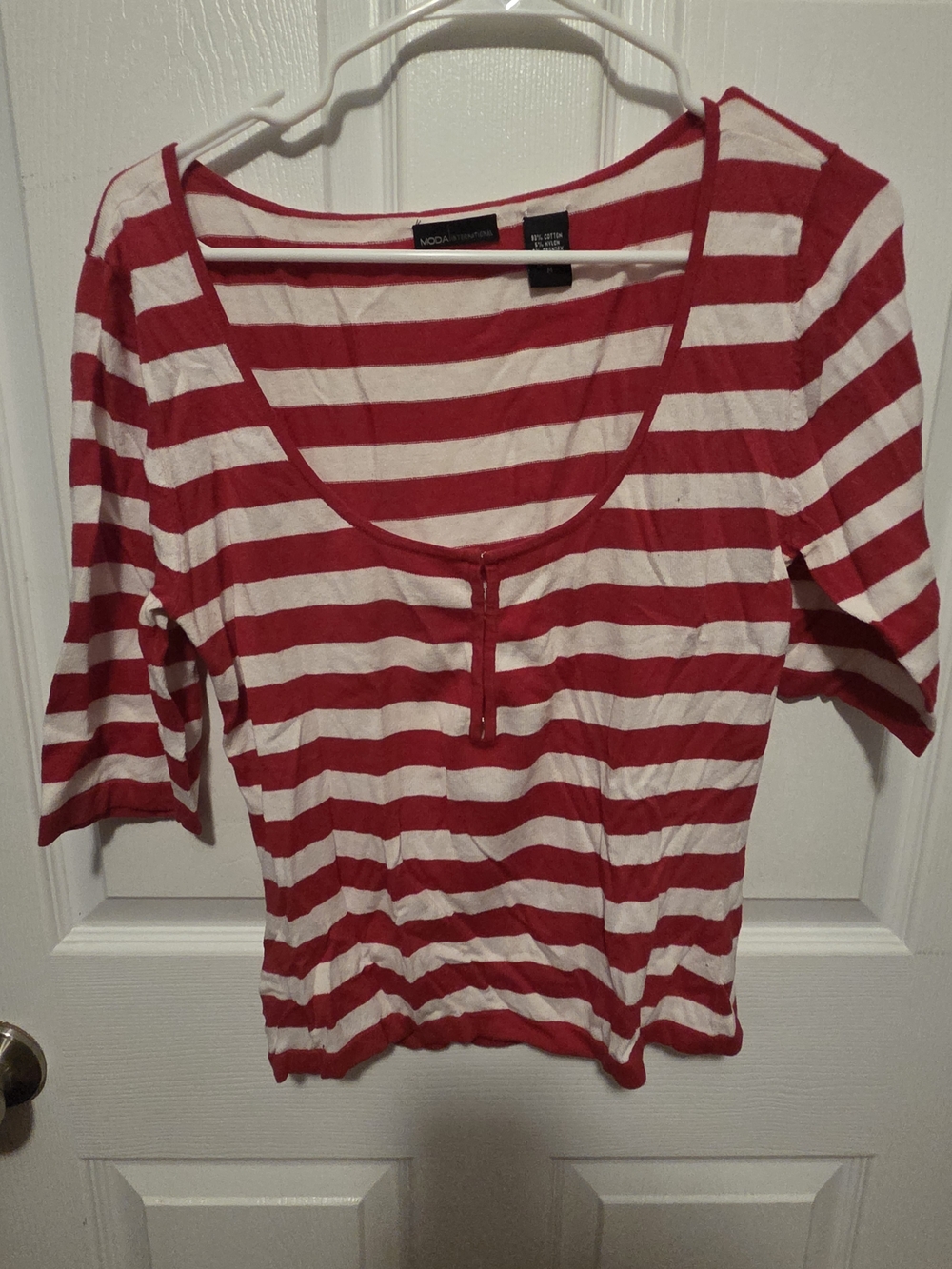 Moda International Red & White Striped Scoop Neck Top